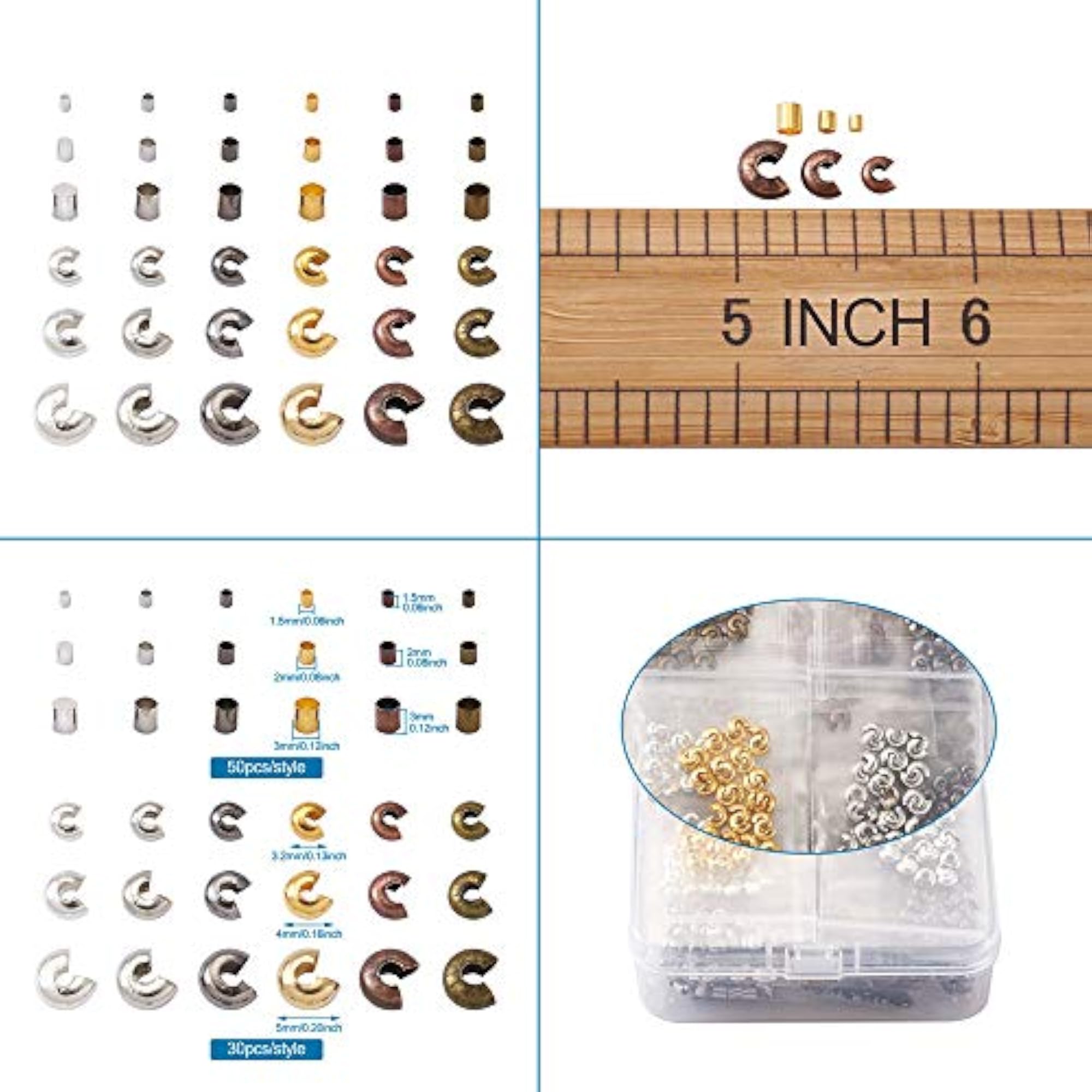 1440pcs Brass Crimp Beads Knot Covers for DIY Jewelry Crafts